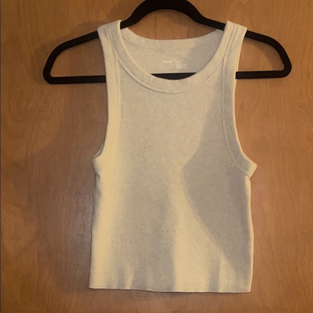 Aerie Cream Ribbed Sleeveless Crop Tank Top